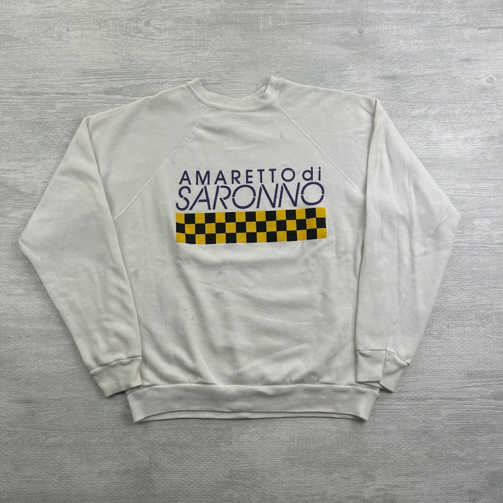 Vintage 80s Amaretto Di Saronno Sweatshirt Size‎ Large White Liqueur Crewneck